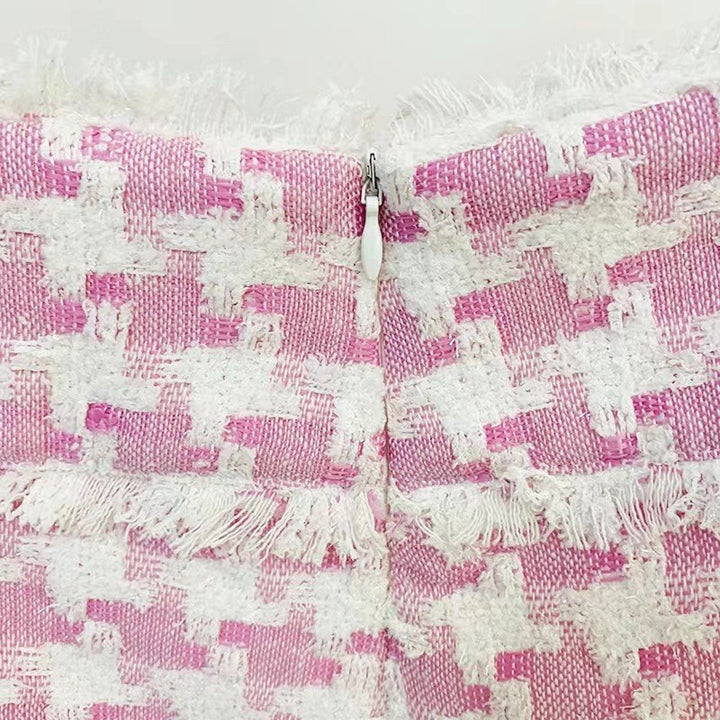 سترة تويد بنقشة مربعات صغيرة مع حافة هامشية - لون أرجواني