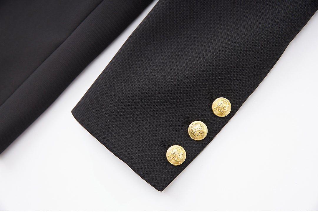 double-breasted tailored blazer with gold buttons – ROUGE