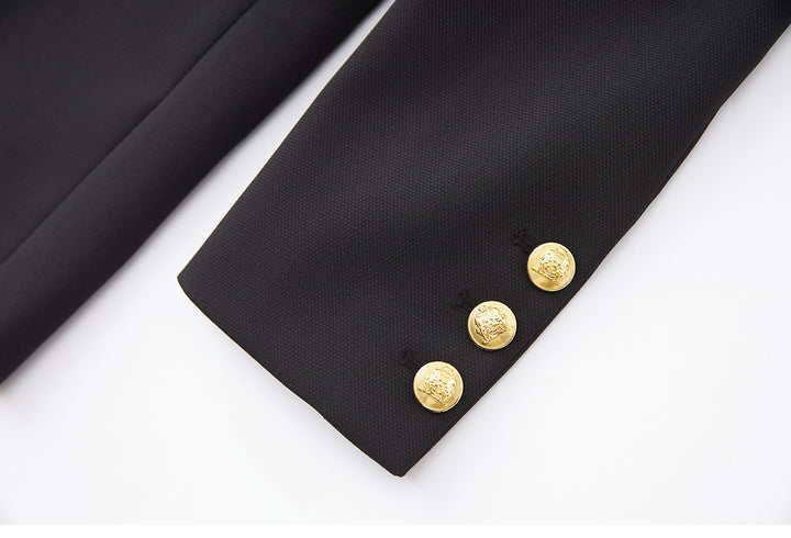 double-breasted tailored blazer with gold buttons – ROUGE