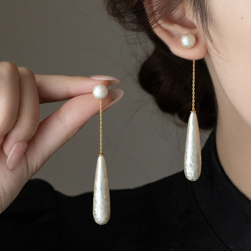 long drop earrings with pearl studs - SERENAZIL