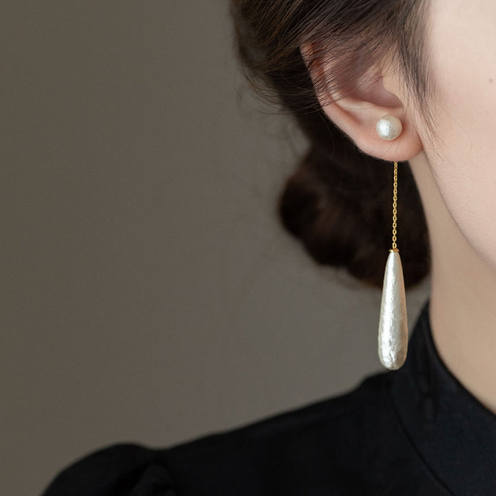 long drop earrings with pearl studs - SERENAZIL