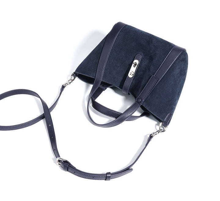 suede tote bag with leather trim and clasp – NOELLEVU