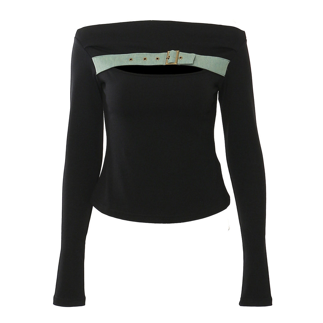 off-shoulder long sleeve top with buckle strap – SABER