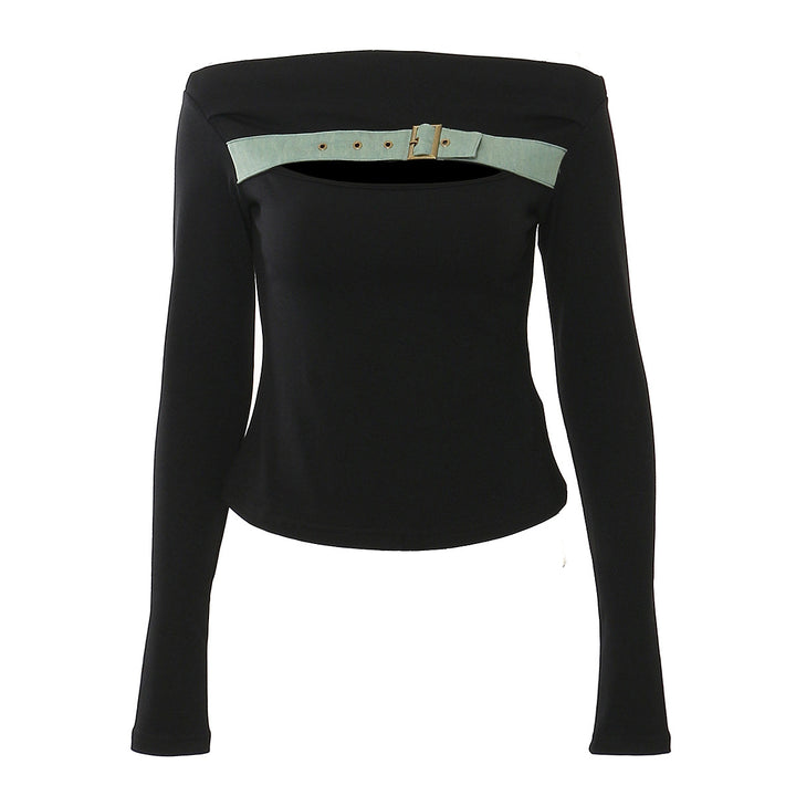 off-shoulder long sleeve top with buckle strap – SABER
