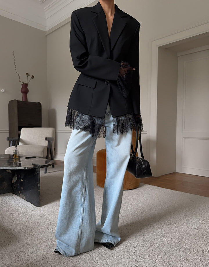 tailored blazer with lace hem – IVORY