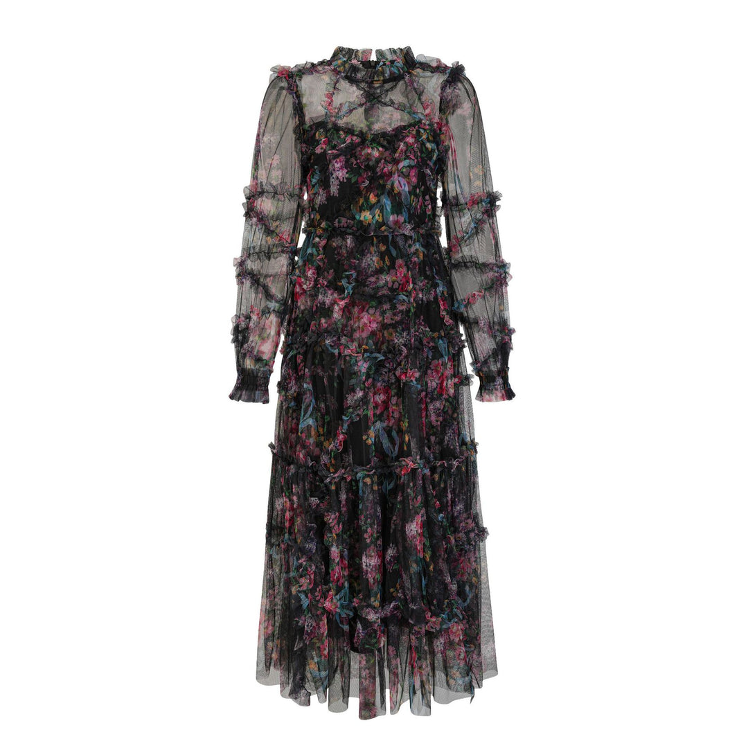 sheer floral tiered tulle gown – FIORELLA