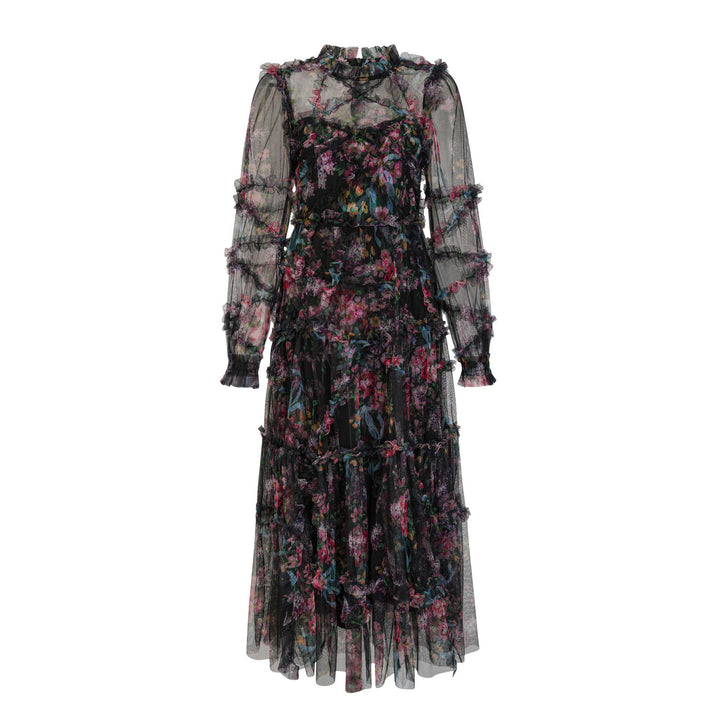 sheer floral tiered tulle gown – FIORELLA