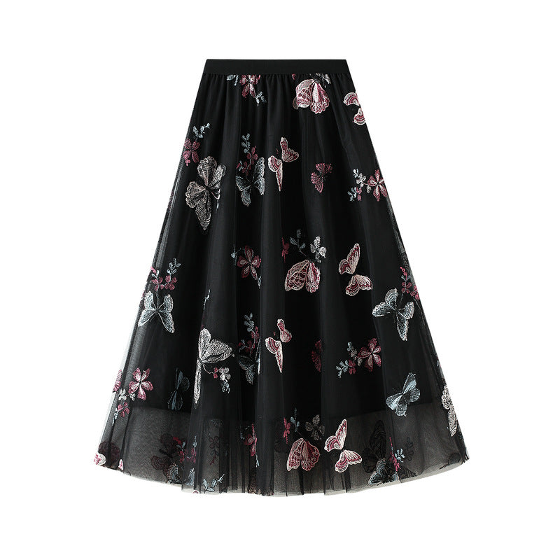 embroidered butterfly tulle midi skirt – FLORAW