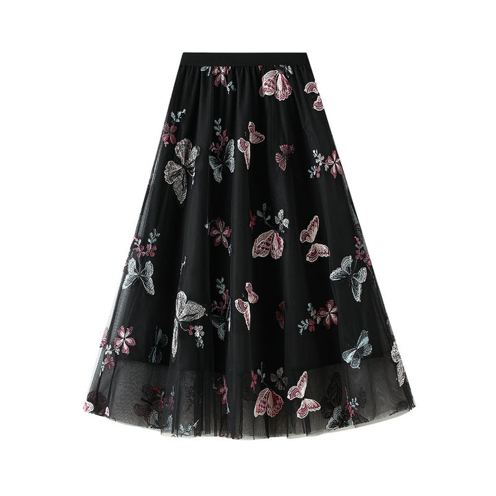 embroidered butterfly tulle midi skirt – FLORAW