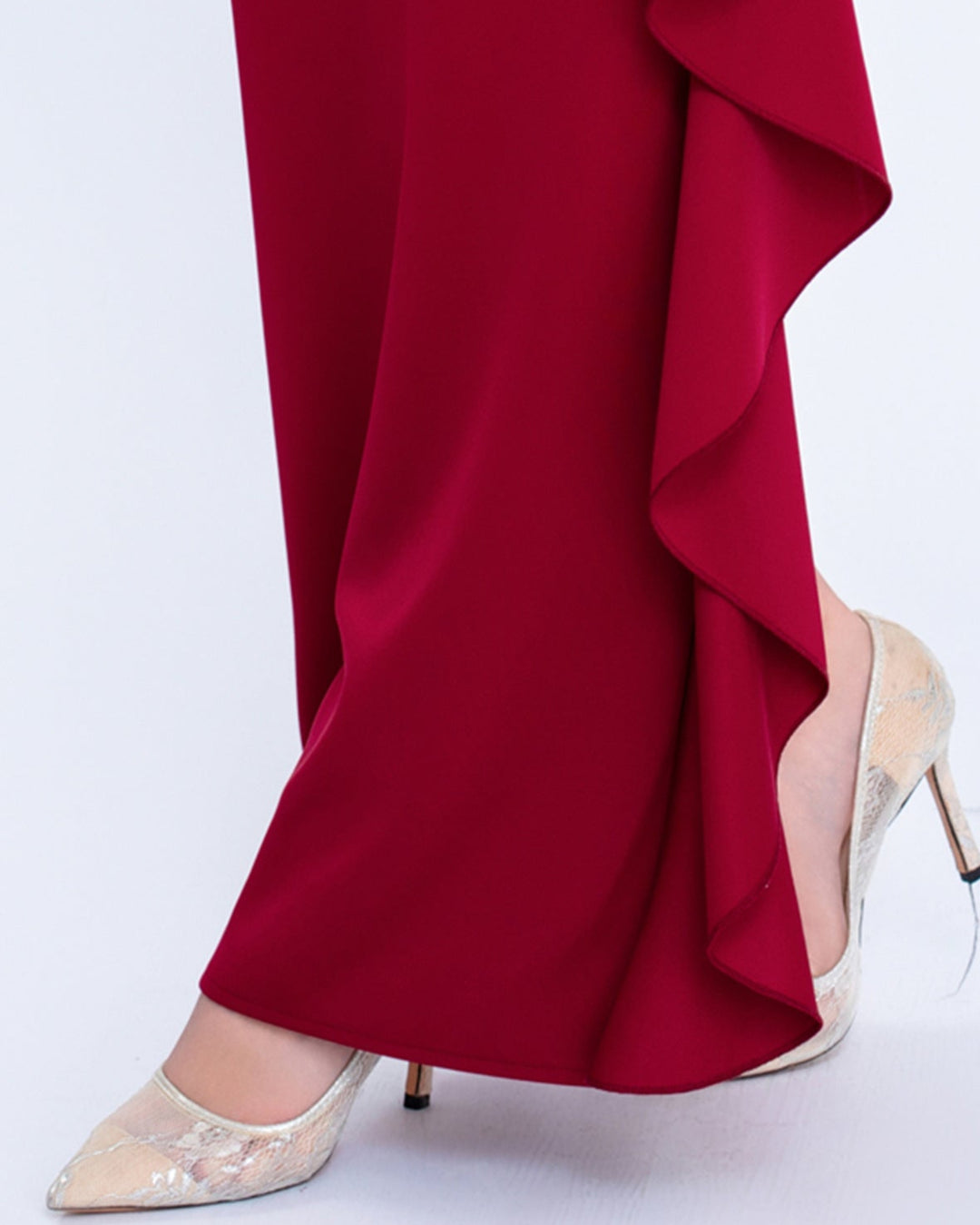 Plissiertes Oberteil mit ausgestellten Ärmeln und Maxirock-Set mit Taillengürtel – Rosiny 