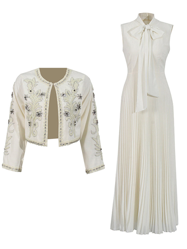 Haut à manches évasées plissées et ensemble jupe longue avec ceinture à la taille – Rosiny 