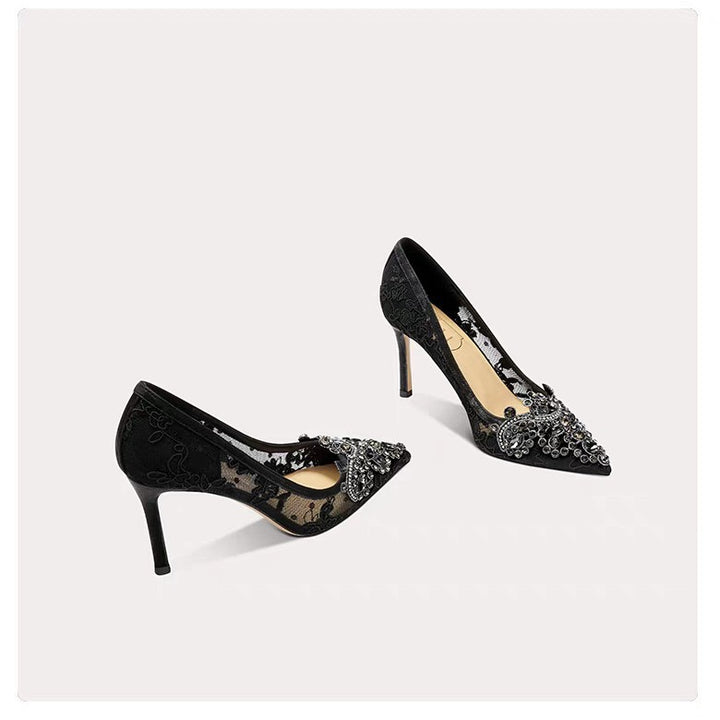 lace stiletto heels with embellished pointed toe – AMASATI