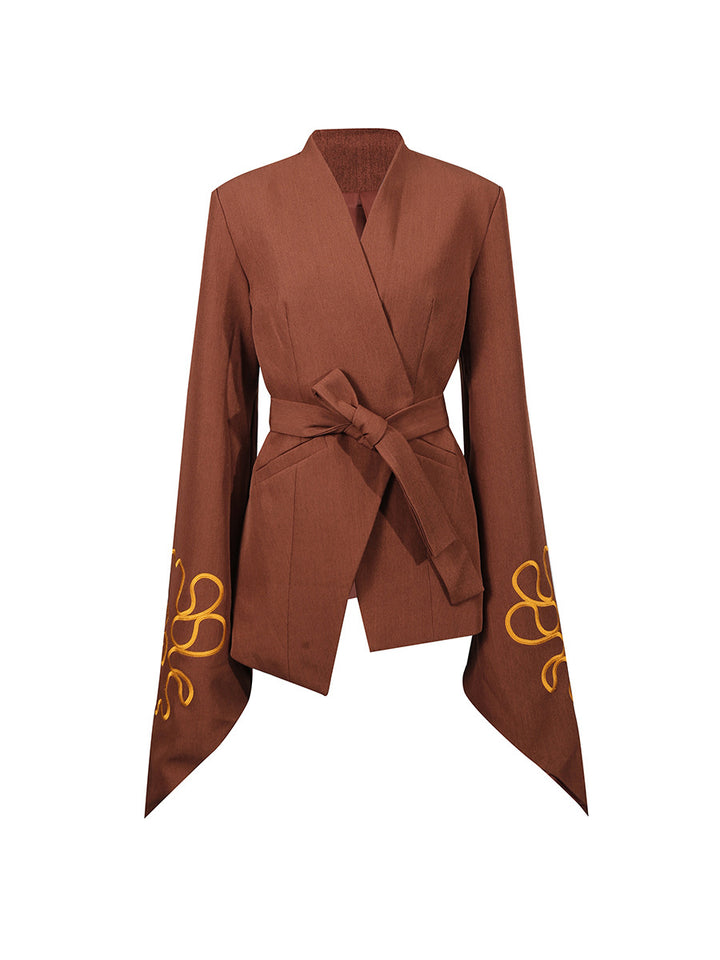 Plissiertes Oberteil mit ausgestellten Ärmeln und Maxirock-Set mit Taillengürtel – Rosiny 