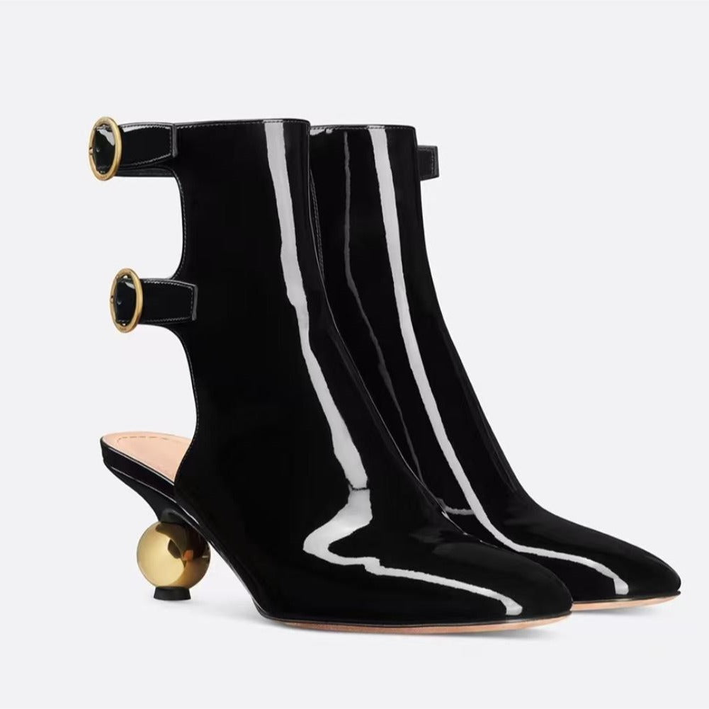 patent cut-out boots with sculptural heel – ORION