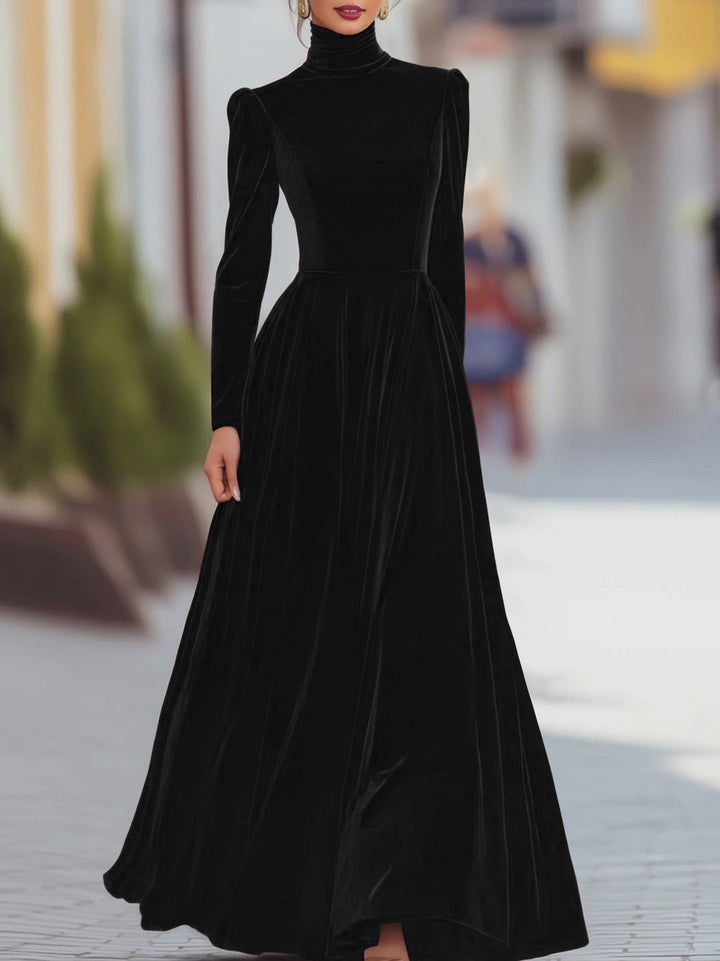 velvet high-neck maxi dress with fitted waist – MILYA