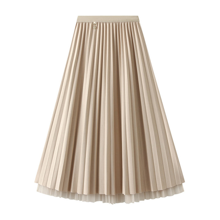 Pleated Midi Skirt with Elastic Waist – CHAMPAGNE