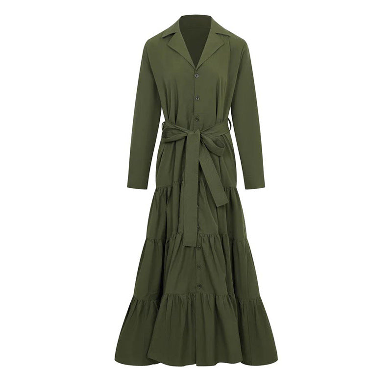 فستان قميص متعدد الطبقات بحزام وأكمام طويلة – ميكلا