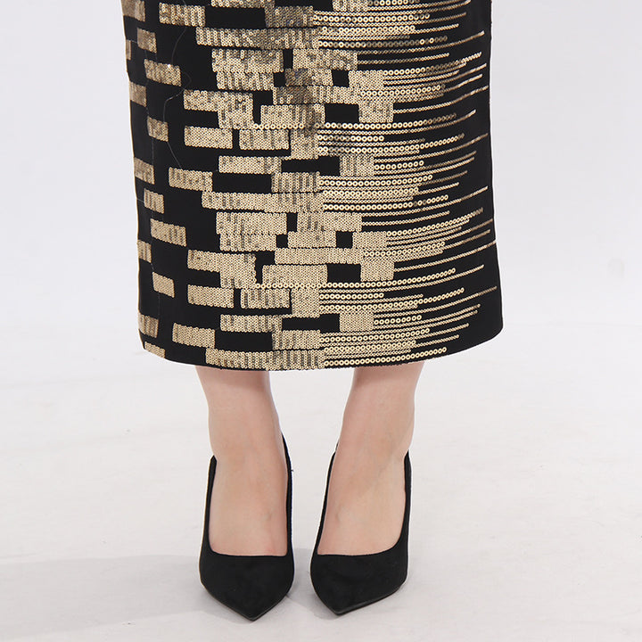 طقم بليزر وتنورة ضيقة من قماش الجاكار المصمم خصيصًا بنقشة هندسية معدنية - أورورا