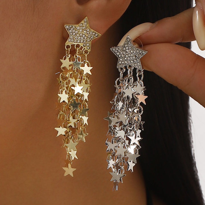 cascading star drop earrings with rhinestone studs - NOVAZILU