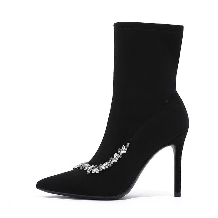 pointed-toe suede ankle boots with crystal trim – SERENAVIA