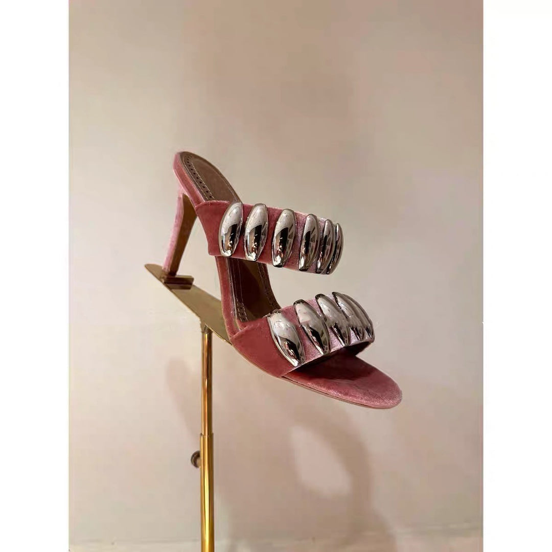 plexi-strap heels with metallic cuff – NOIR