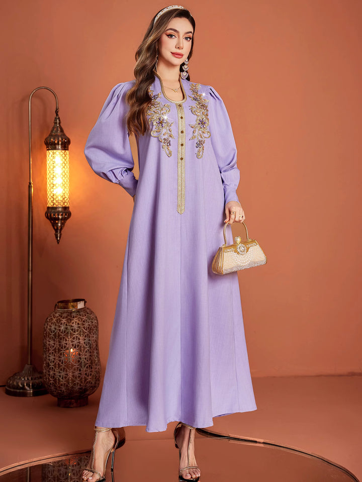 فستان قفطان مطرز بأكمام طويلة وسحاب أمامي - أنت تعرف