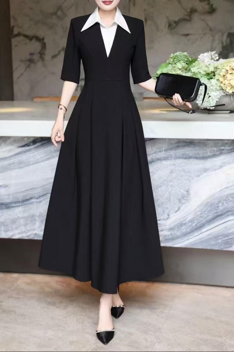 A-line midi dress with contrast collar – DARIAN