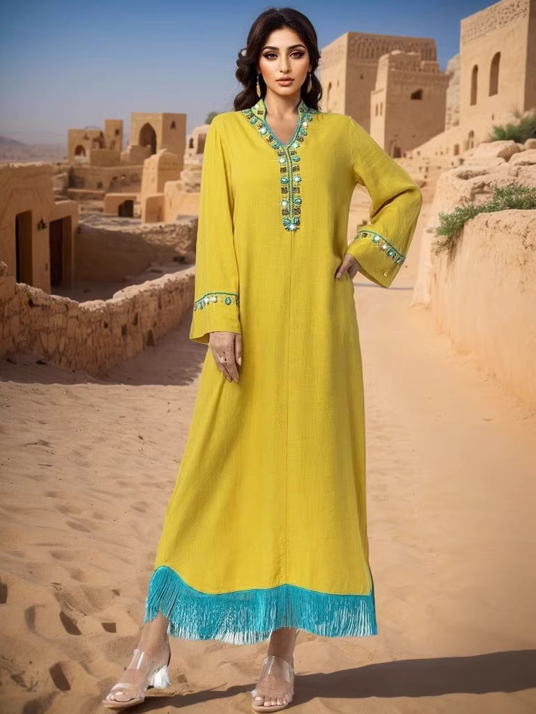 Embroidered White Maxi Dress with Fringe Hem – AZURA