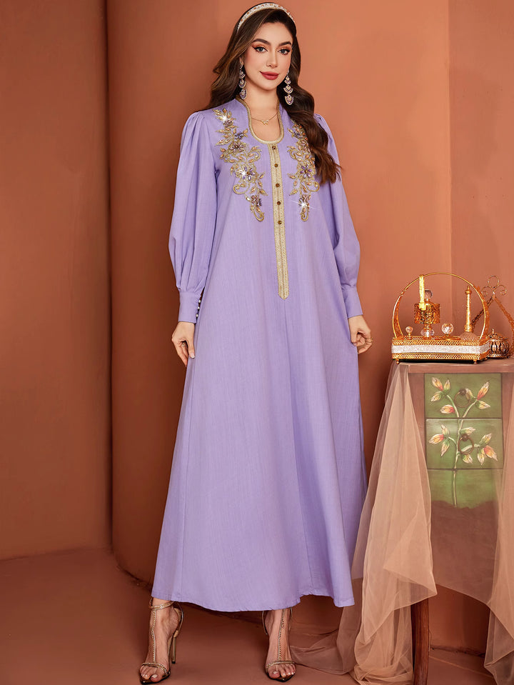 فستان قفطان مطرز بأكمام طويلة وسحاب أمامي - أنت تعرف