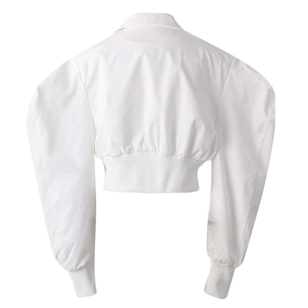 Cropped Utility Zip Jacket with Puff Sleeves – NOVA