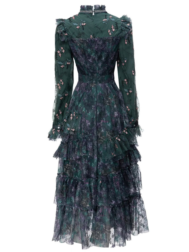 tiered floral lace dress with ruffled trim – FIORELLA