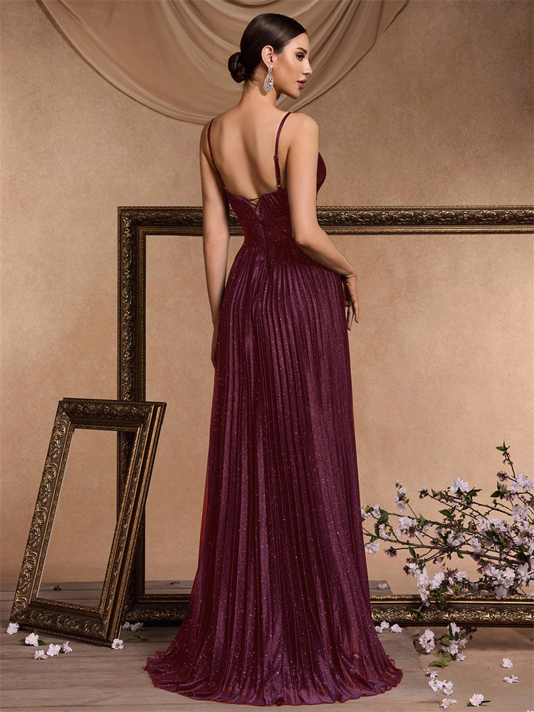 Plissiertes Oberteil mit ausgestellten Ärmeln und Maxirock-Set mit Taillengürtel – Rosiny 