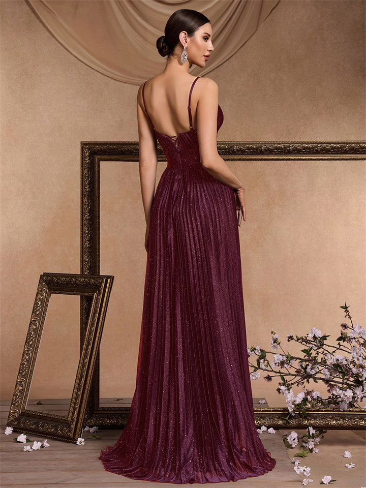 Plissiertes Oberteil mit ausgestellten Ärmeln und Maxirock-Set mit Taillengürtel – Rosiny 