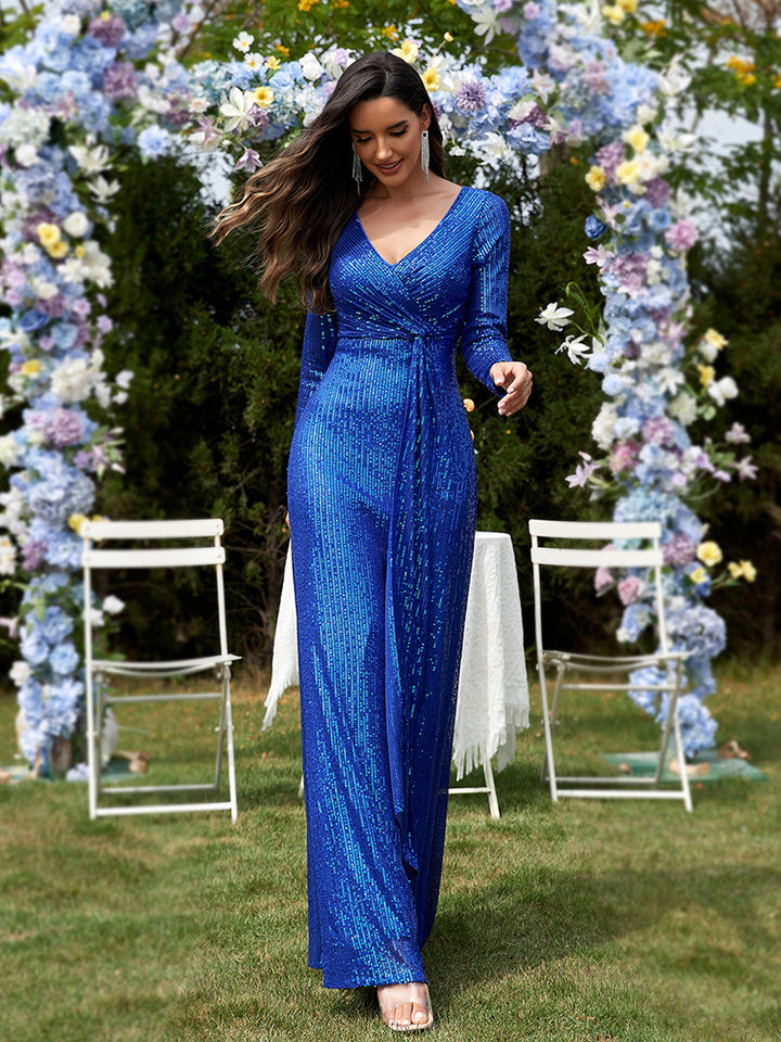 sleeve sequin wrap gown – FUCHSIA RAY