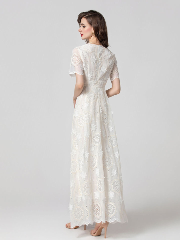 embroidered lace maxi dress with scalloped hem – ISABELLA