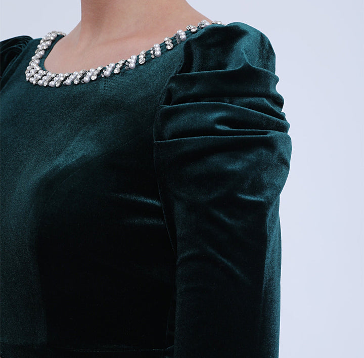 Geplooide top met uitlopende mouwen en maxi-rok set met tailleband – Rosiny 