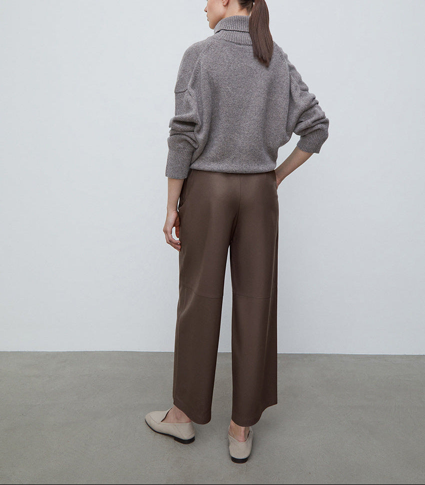 wide-leg faux leather pants with clean tailored finish – SIENNA