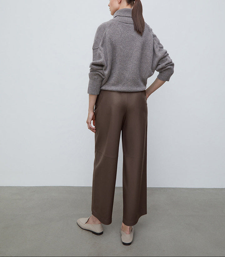 wide-leg faux leather pants with clean tailored finish – SIENNA