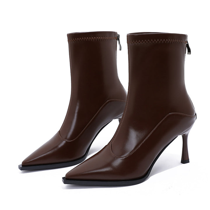 pointed-toe patent ankle boots with kitten heel – VERARTU