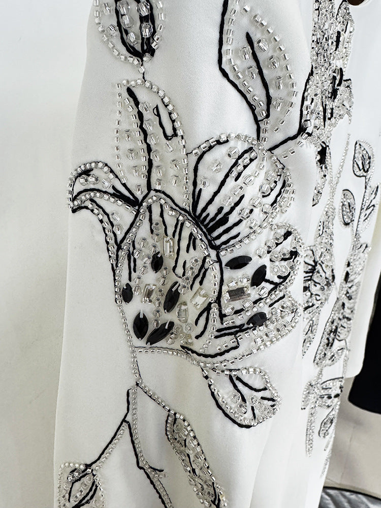 Long-Sleeve Column Dress with Floral Embroidery – ELIORA