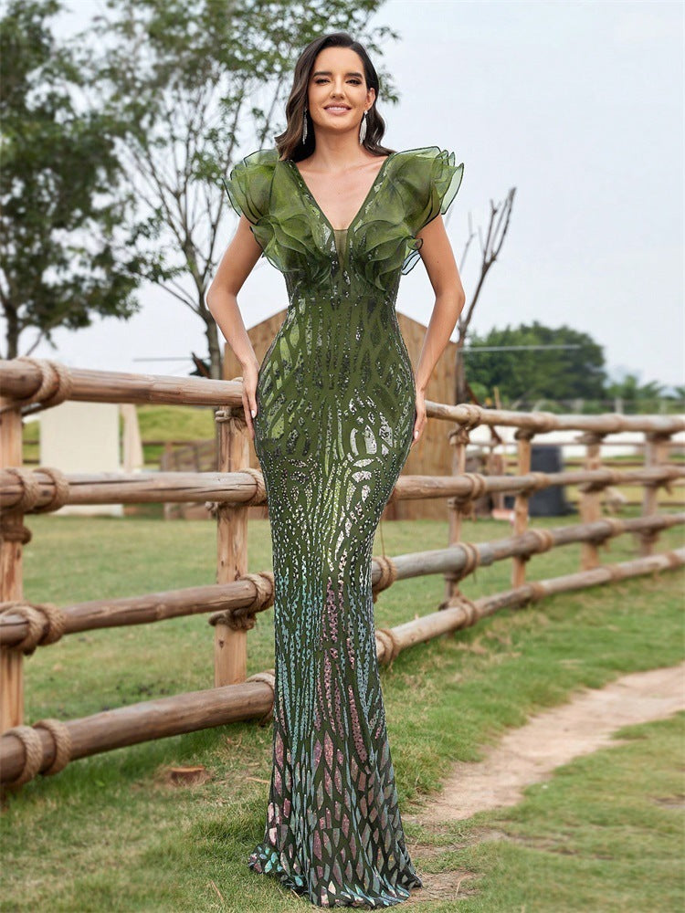 Plissiertes Oberteil mit ausgestellten Ärmeln und Maxirock-Set mit Taillengürtel – Rosiny 