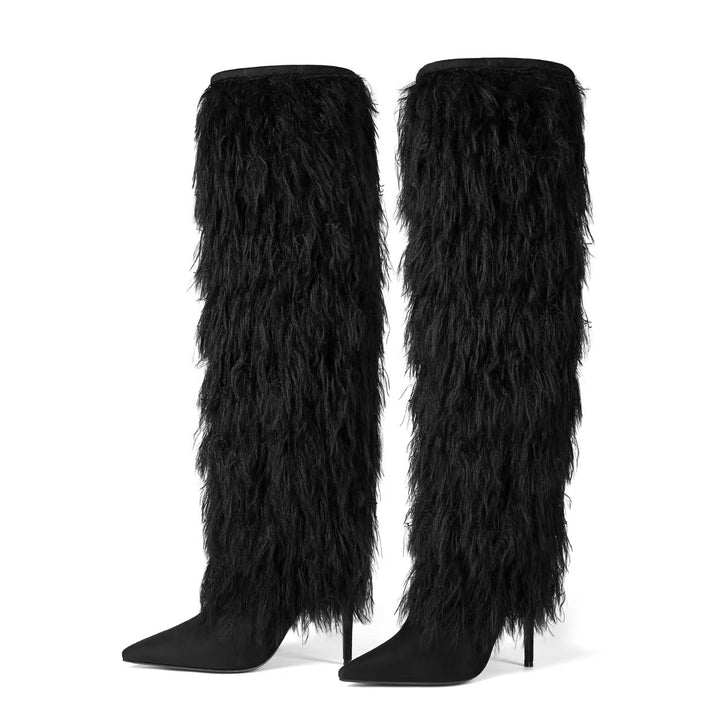 faux fur thigh-high stiletto boots – RAVEN