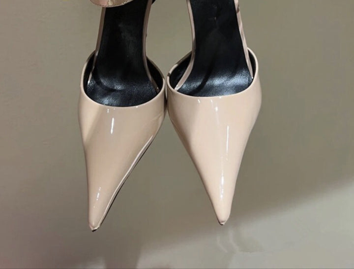 triple-strap pointed-toe heels with studded details – AURORA