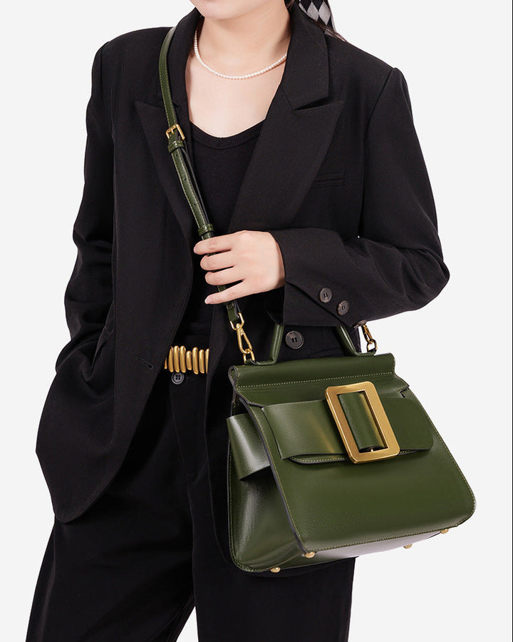 编织藤条手提包，配有双层皮革手柄 – LÉONIE 