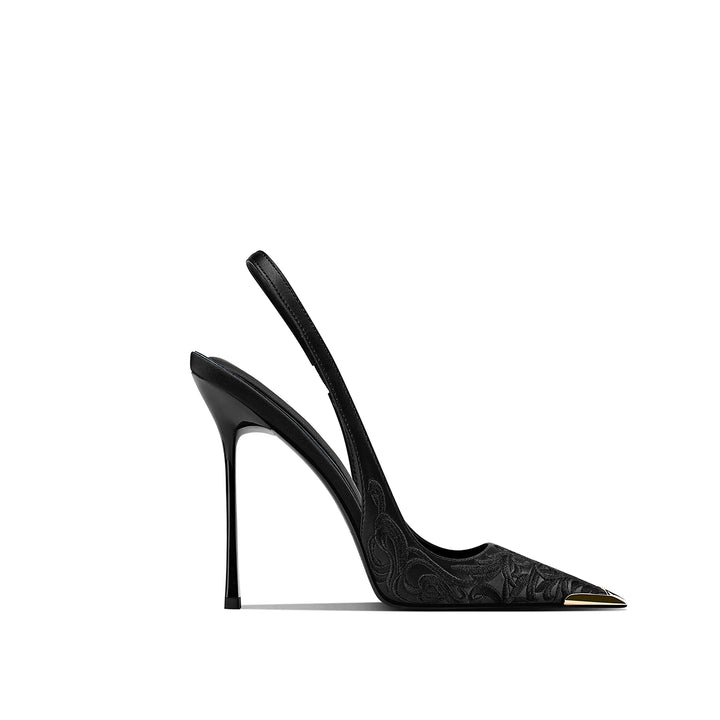 Embroidered Pointed-Toe Slingback Heels – AURELIA