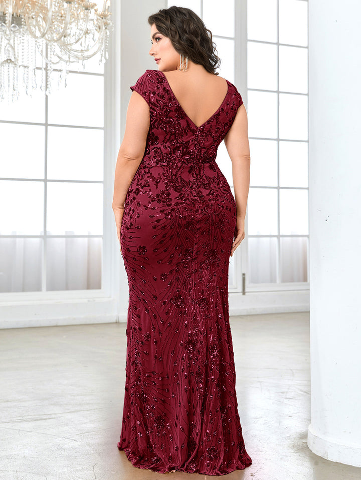 sequin mermaid gown with plunging neckline – AMARIZA