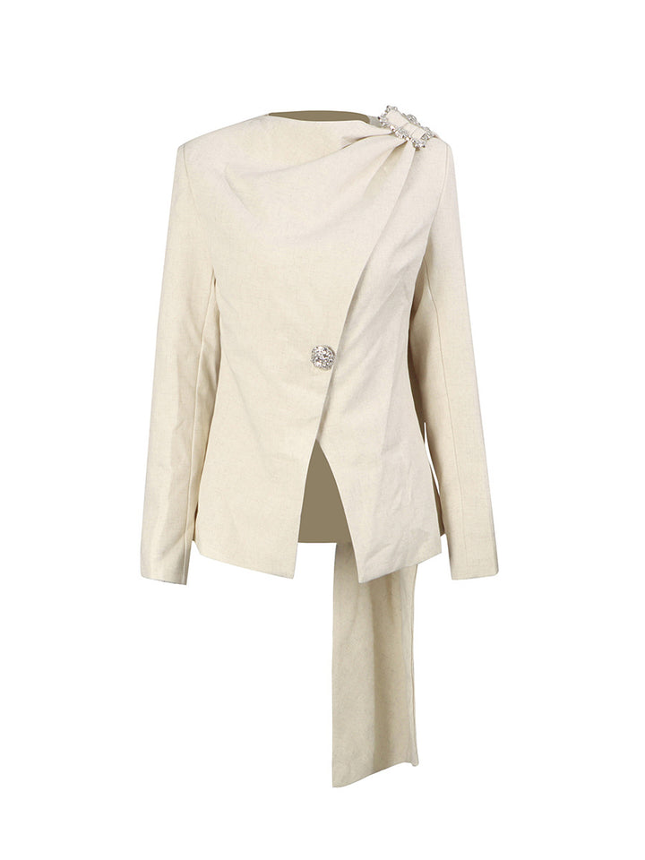 بليزر غير متماثل بتصميم منسدل مع لمسات مرصعة بالجواهر - سيرين