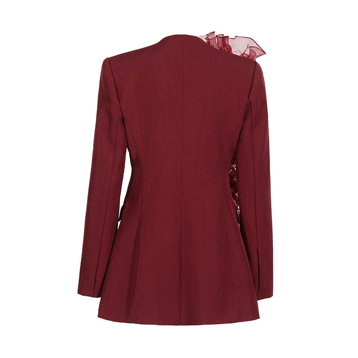 tailored blazer dress with dramatic organza ruffle detail – SCARLET