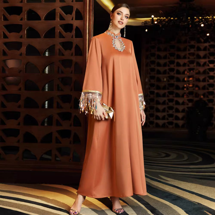 Elegant Long Sleeve Maxi Dress with Flared Cuffs – LAVENA