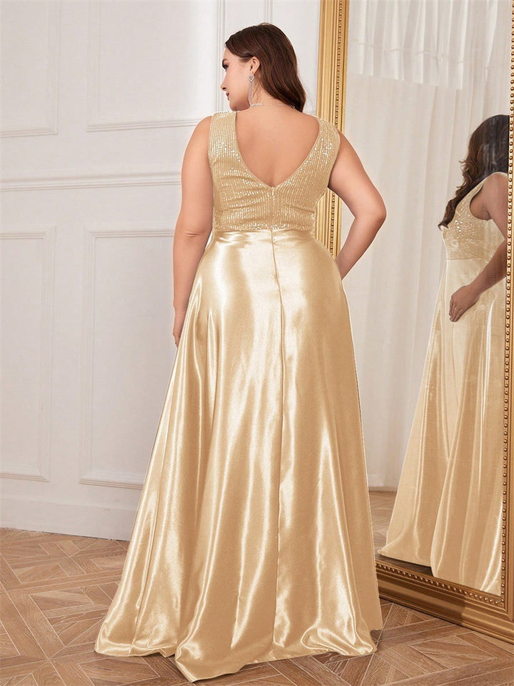 sleeveless satin gown with sequin bodice – RADIANCE